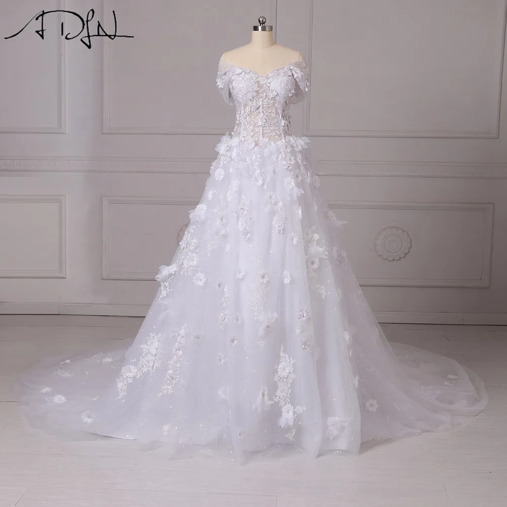 Adln настоящая фотография Свадебные платья 2017 Милая цветами ручной работы