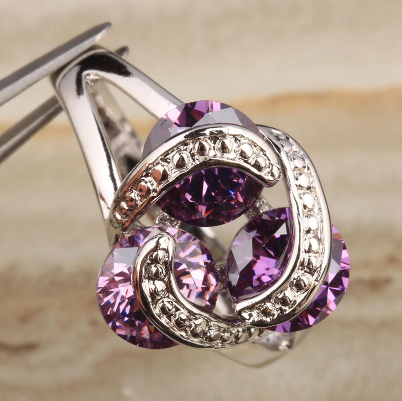 

Enjoyable Purple Zircon Gems Silver Plated Argent Trendy Party Jewelry Ring US# Size 6 / 7 / 8 / 9 S0969