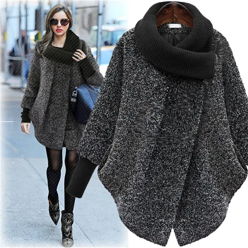 

New Fashion Coat For Woman Solid Black Gray Woolen Coat Long Outerwear Jacket Overcoat Keep warm Winter Autumn Coat Women A544