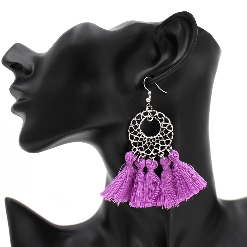 Женские серьги с кисточками YOSEE черные белые синие красные розовые длинные из