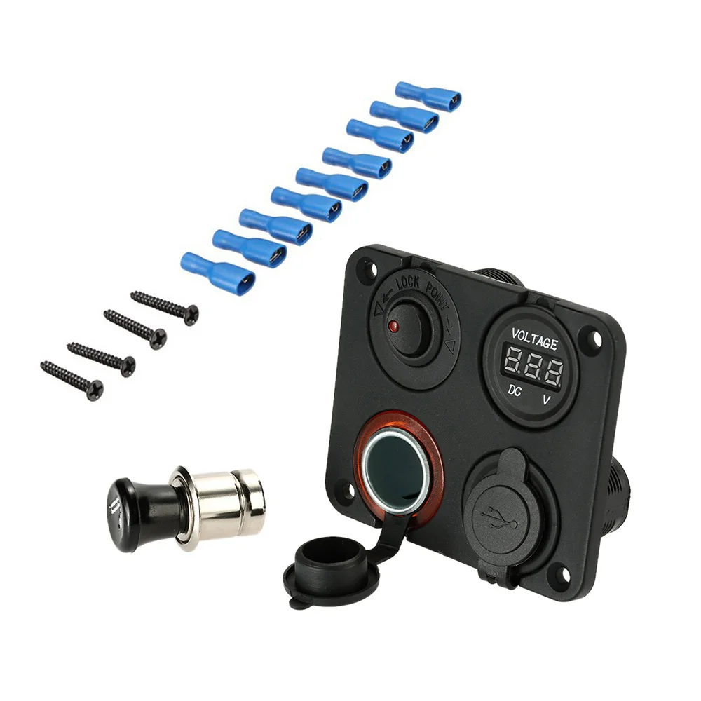 4 отверстия панель с двумя USB-портами для прикуривателя вольтметра измерителя