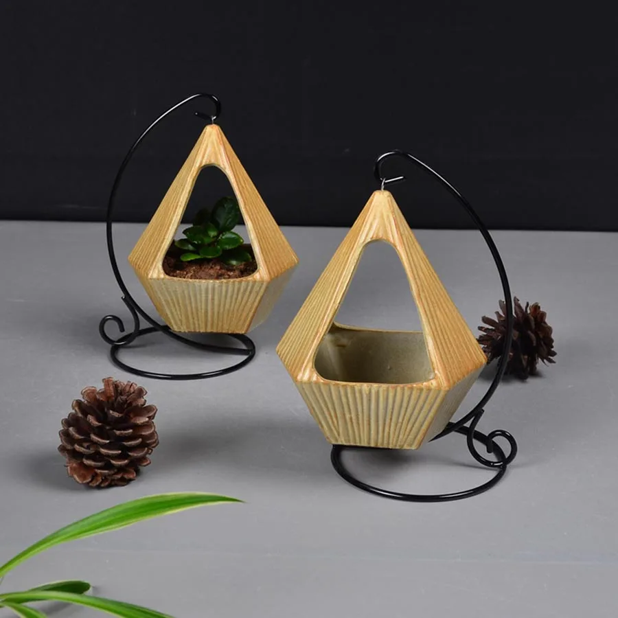 Wrought iron hook desktop home office gardening decoration Green plant hanging basket European frame geometr | Дом и сад