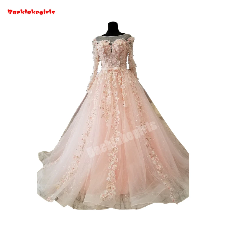 54088 Simple Elegant Party Gown Long Sleeve Appliqued Wedding Dresses Vestido De Fiesta Apliques | Свадьбы и торжества