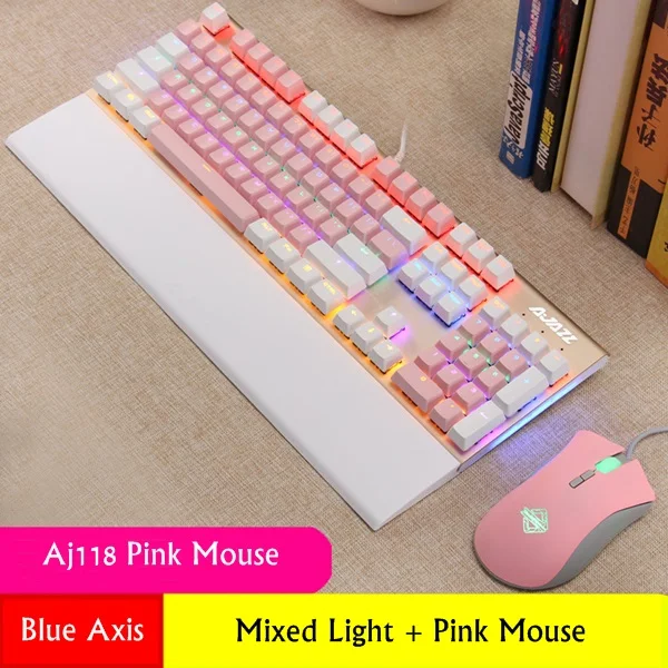 Pink-White Mixed Lig Ajazz AK40S PBT Edition эргономичная USB Проводная Механическая игровая клавиатура RGB/смешанный свет отсоединяемая Магнитная опора для рук синяя ось - Цвет: Pink-White Mixed Lig