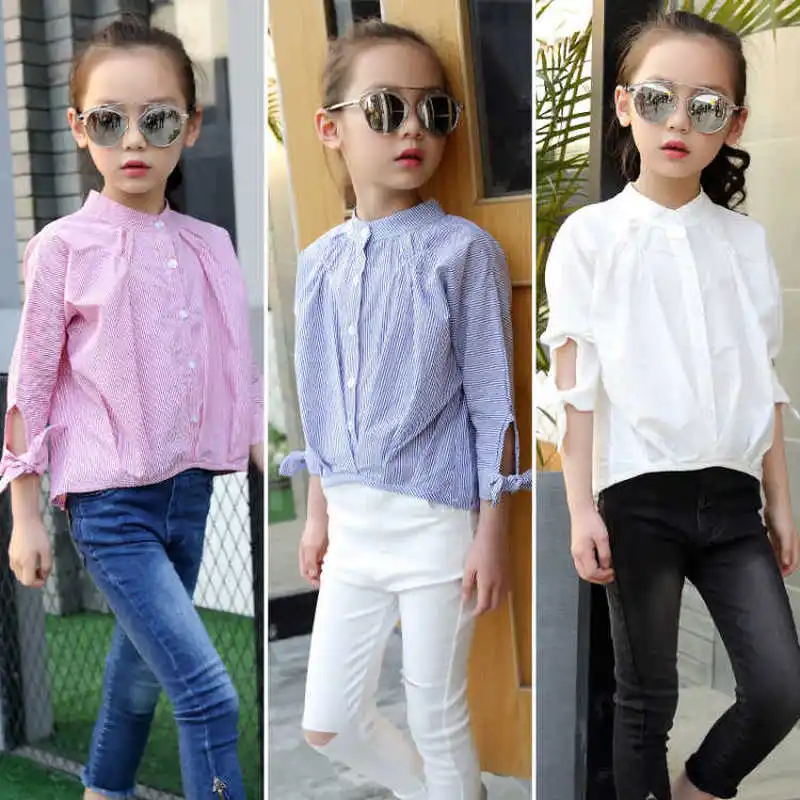 Белая рубашка для девочек школьная блузка Осенняя детская хлопковые детские