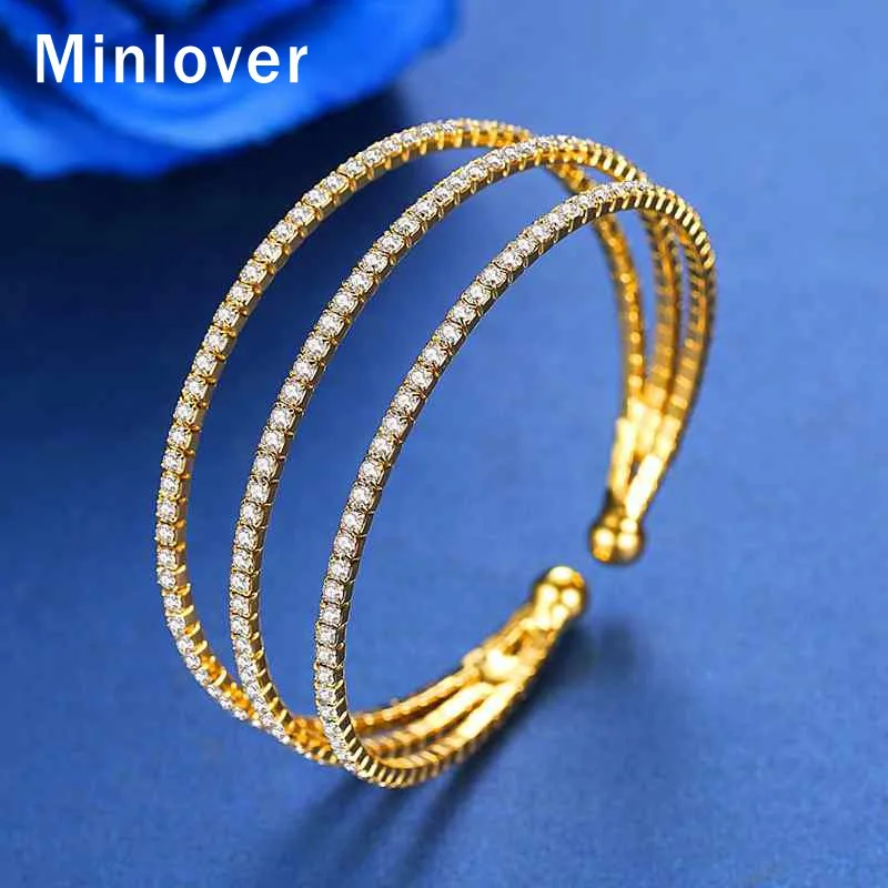 Minlover классические Многослойные браслеты со стразами на запястье для женщин