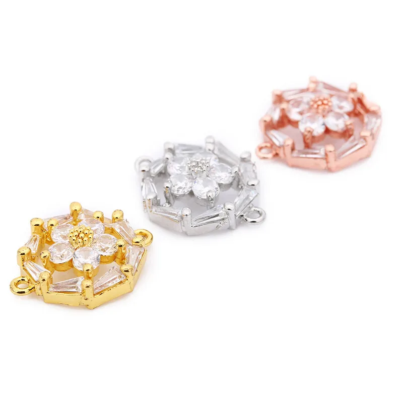

SAUVOO 1pc Gold Silver Color Hollow Out Flower Charm Pendant CZ Micro Pave Zirconia Connector for DIY Necklace Jewelry Making