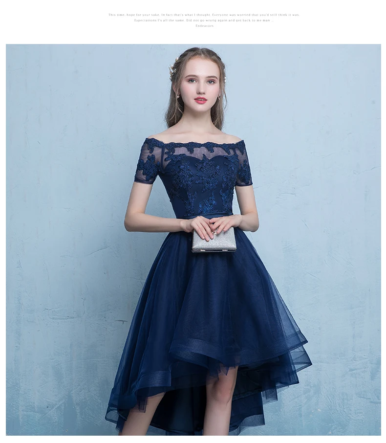 Robe de soiree, темно-синее вечернее платье на шнуровке с аппликацией, короткое спереди и длинное сзади, вечерние платья, платья для выпускного вечера