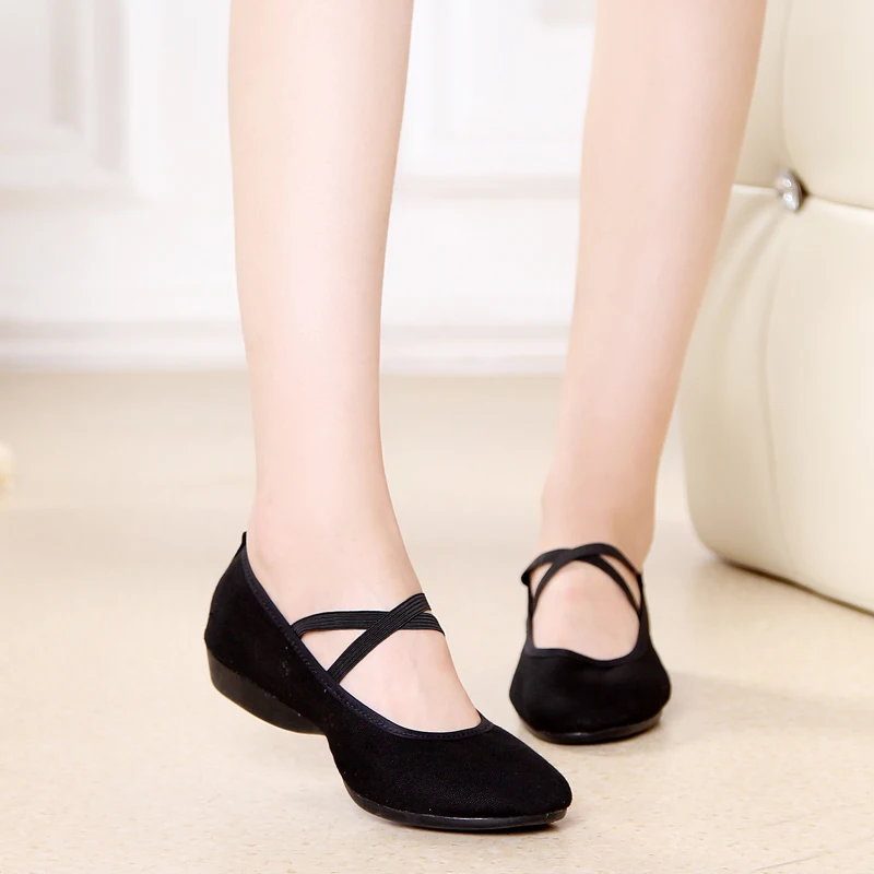 Женская кожаная обувь Парусиновые кроссовки на квадратном каблуке Танцевальная