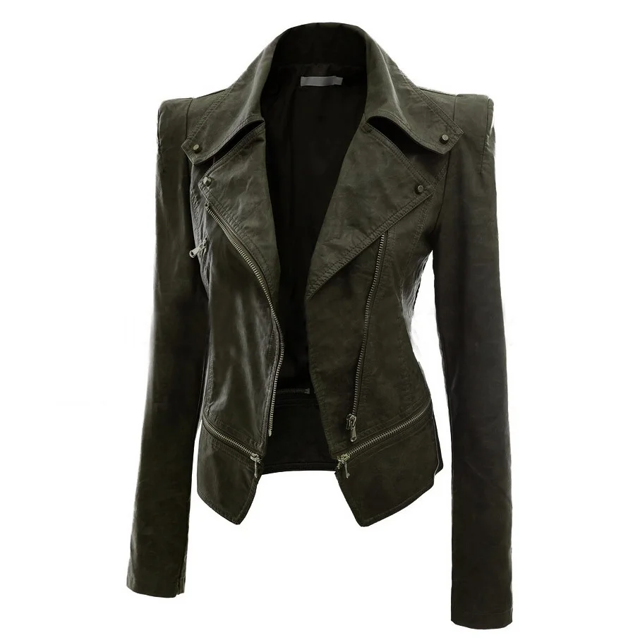 2017 новые осенние модные женские кожаные куртки с отложным воротником зимние