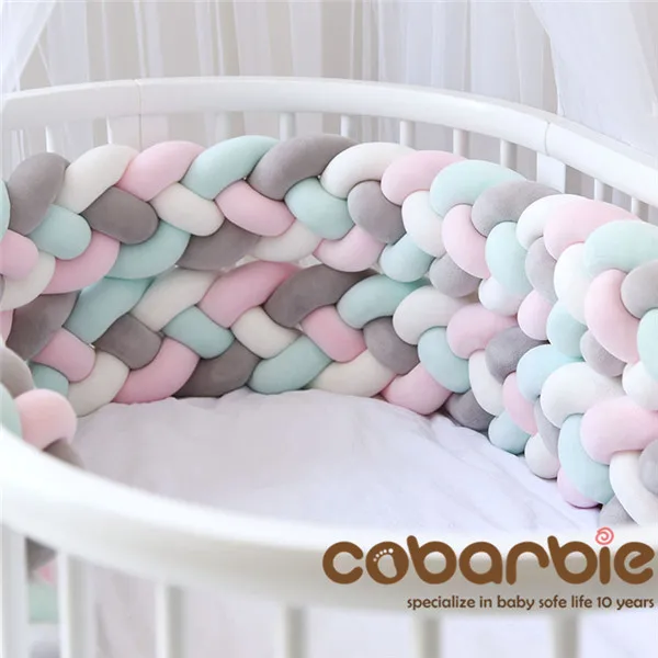 

3.6M length Heightening Baby Braided Crib Bumpers 4 Strip Knot Long Pillow Cushion,Nursery bedding,cot room dector