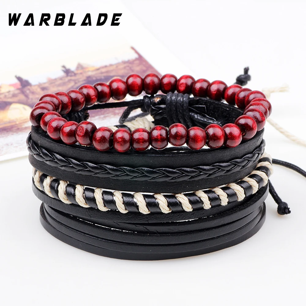 WBL DIY 4 шт./компл. кожаный плетеный браслет Винтажный Мужской очаровательный из