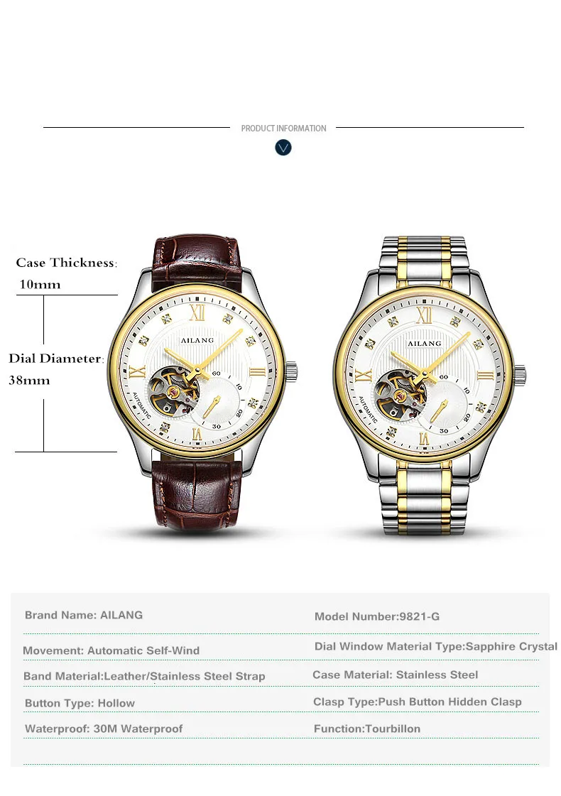 AILANG Tourbillon Мужские часы люксовый бренд Мужские часы автоматические часы алмаз Relogio синий сапфир механические часы