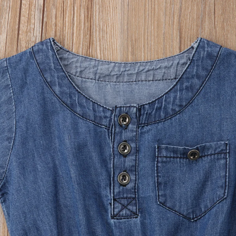 2018 Brand New 0-24M Summer Casual Toddler Baby Girls Boys Denim Romper Short Sleeve Sashes Blue Jumpsuits Clothes | Мать и ребенок