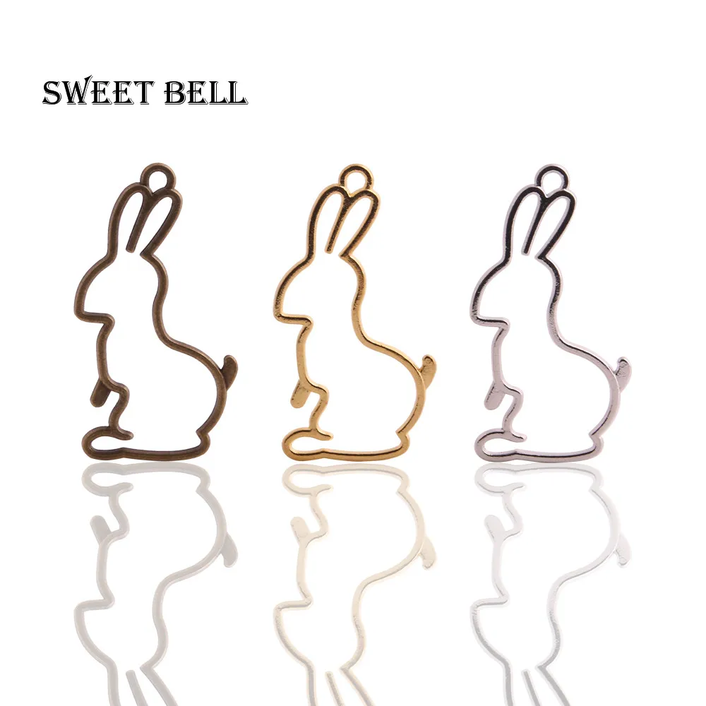 

Sweet Bell 30pcs 23*44mm Three color Alloy Hollow rabbit charm Pendant Jewelry Making glue blank pendant tray bezel charms