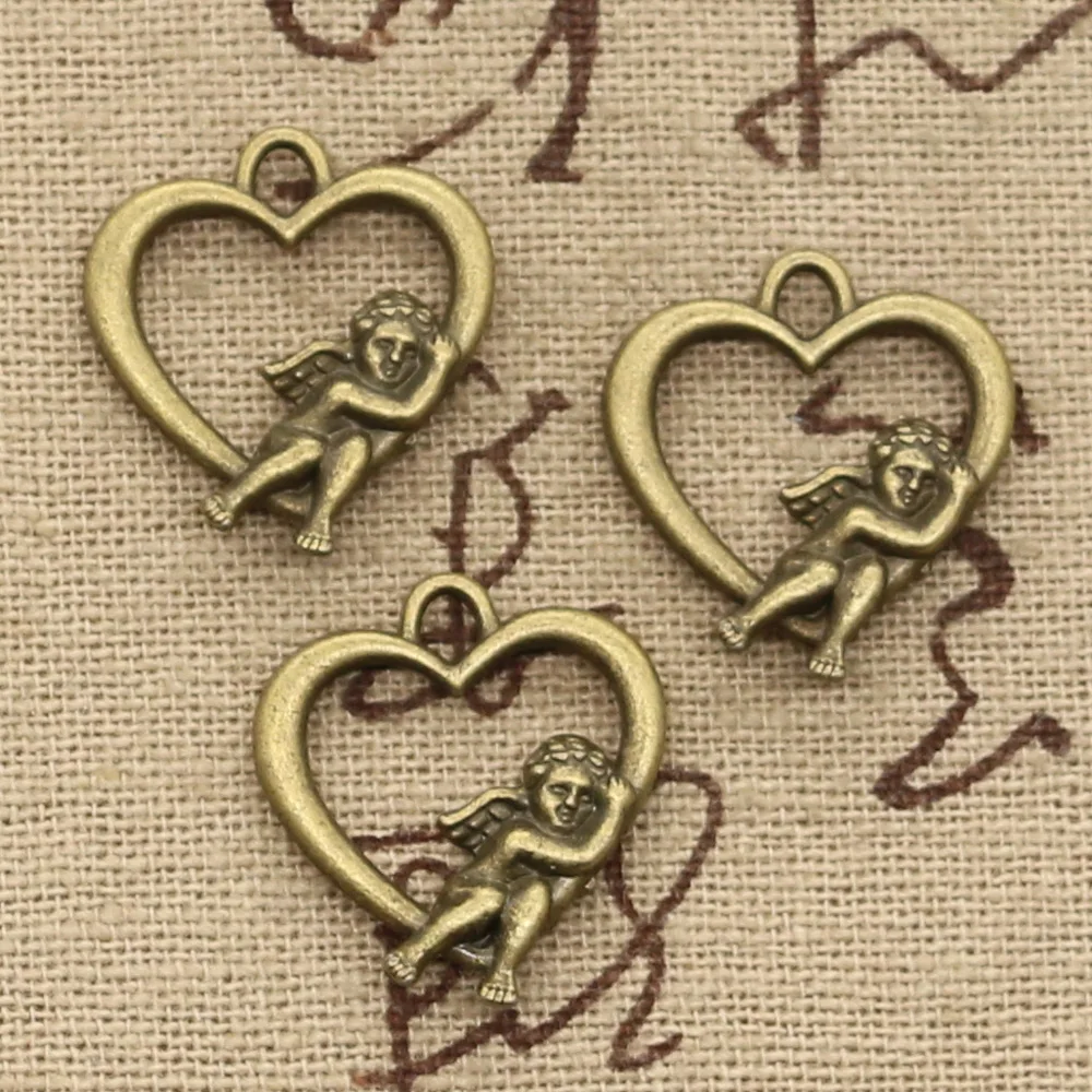 12 шт. подвески в виде сердца для влюбленных ангела Купидона 20x18 мм античный