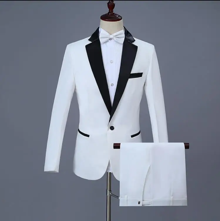 2020 new arrival slim singer stage men white suit set with pants mens wedding suits fashion formal dress men's groom suit + pant