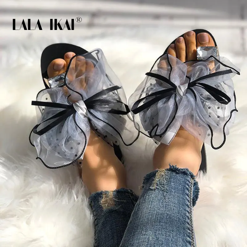 LALA IKAI/женские шлепанцы в горошек с бантом бабочкой летние пляжные модная обувь на