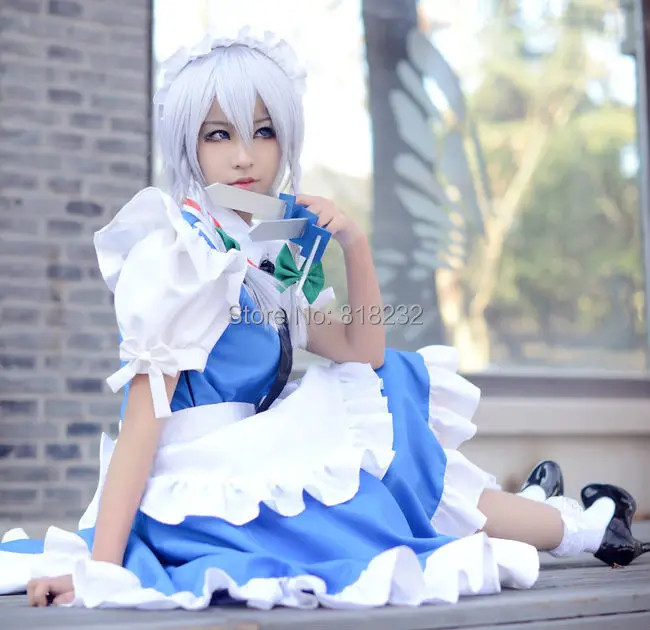 TouHou Project Izayoi Sakuya платье с передником для горничной наряд Униформа аниме костюмы
