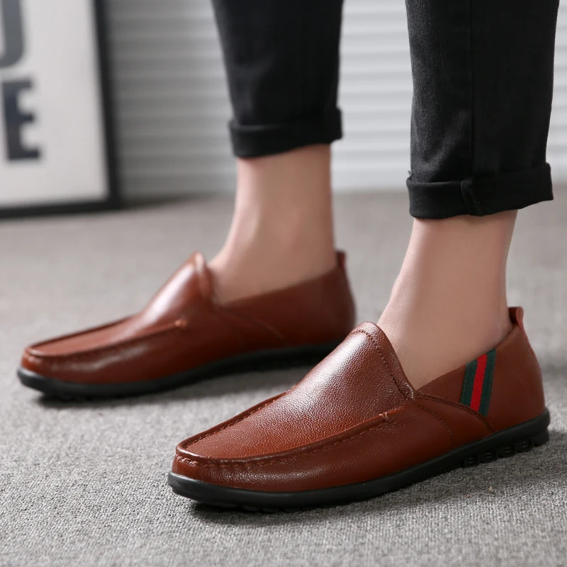 New Fashion Men Handmade Casual Genuine Leather Loafers Luxury Brand Breathable Light Flats Shoes Moccasins Driving | Обувь
