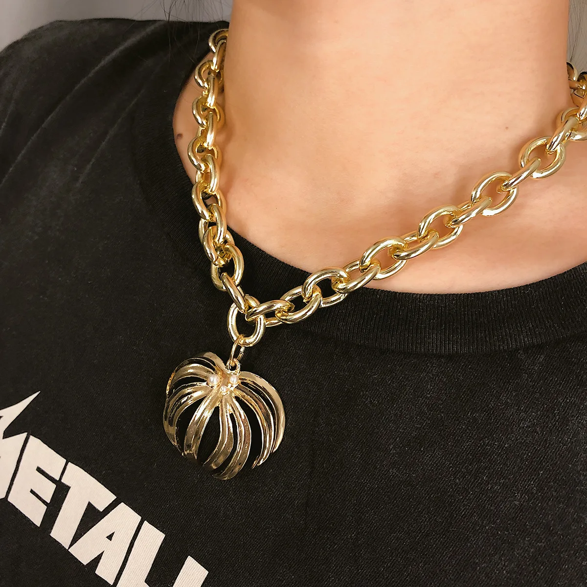 Metal Geometry Leaf Pendant Necklace Sweater Chain Feminine Pearl Men Women Hip Hop Jewelry | Украшения и аксессуары