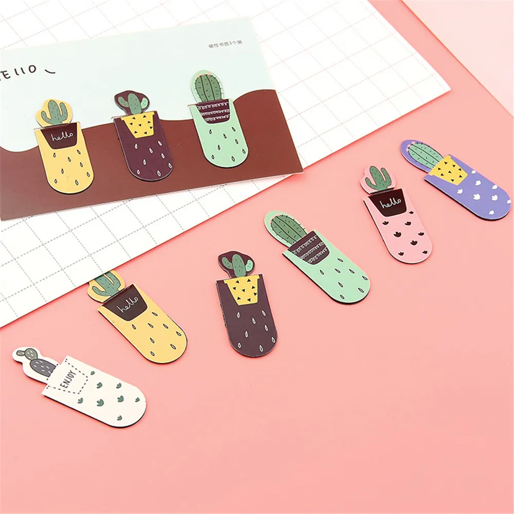 3 шт. милые кактус магнитные закладки Kawaii Канцтовары креативные бумажные