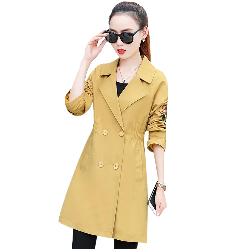 Женский Длинный Тренч большого размера весна 2019 новая корейская мода длинный