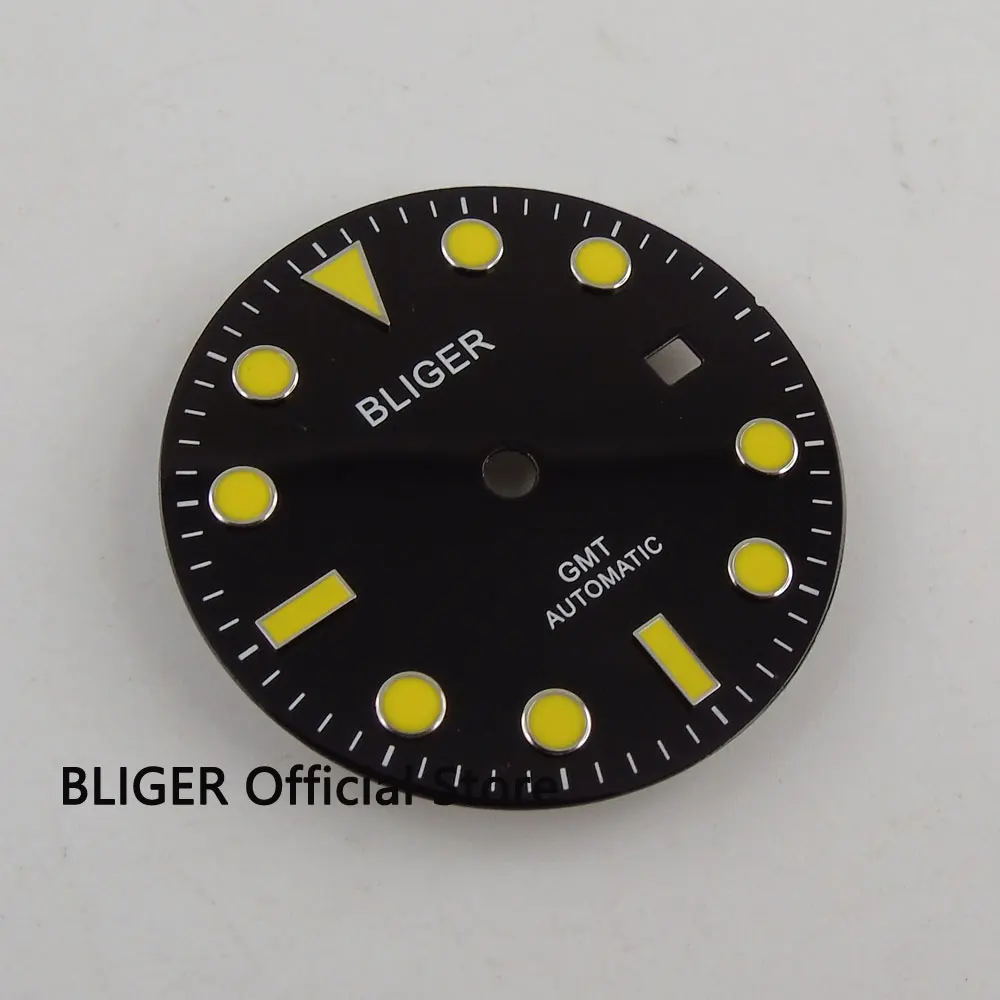 Циферблат BLIGER 31 6 мм черный циферблат желтые цифры отметки даты окна подходит для