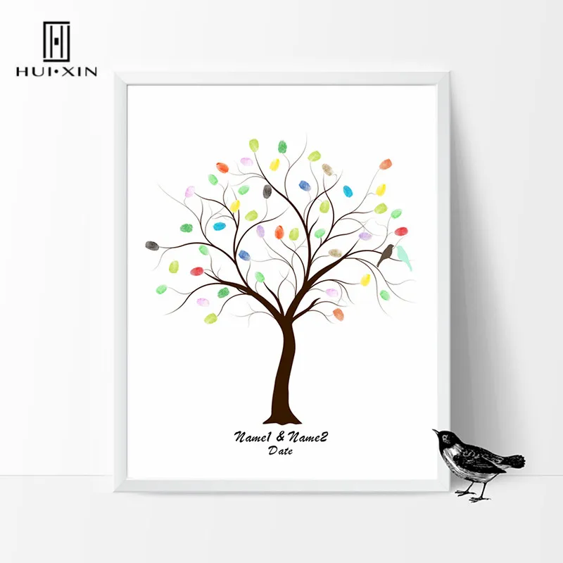 

Cute Bird Standing On Wedding Tree Free Free Name Date Fingerprint DIY Guestbook for Engagement Party Wedding Ceremony Decor
