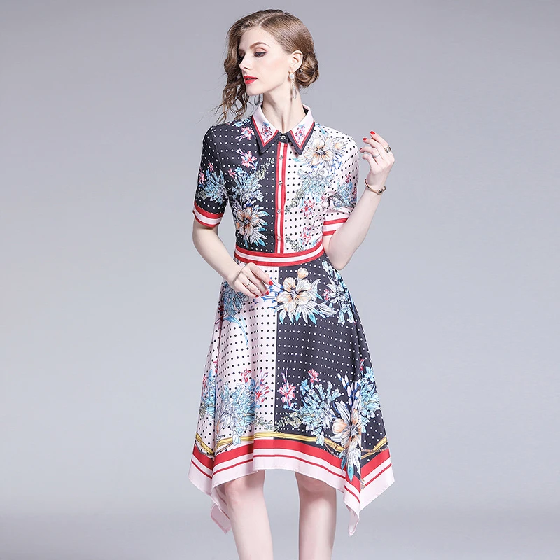 2019 новые женские платья с принтом платье Выходное рукавом отложным воротником |