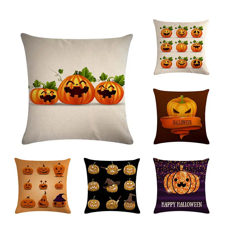 

Halloween Printed Decoration For Home Cushion Cover Pumpkin Linen Cotton Throw Pillow Cases Black Background Pillowcase ZY708