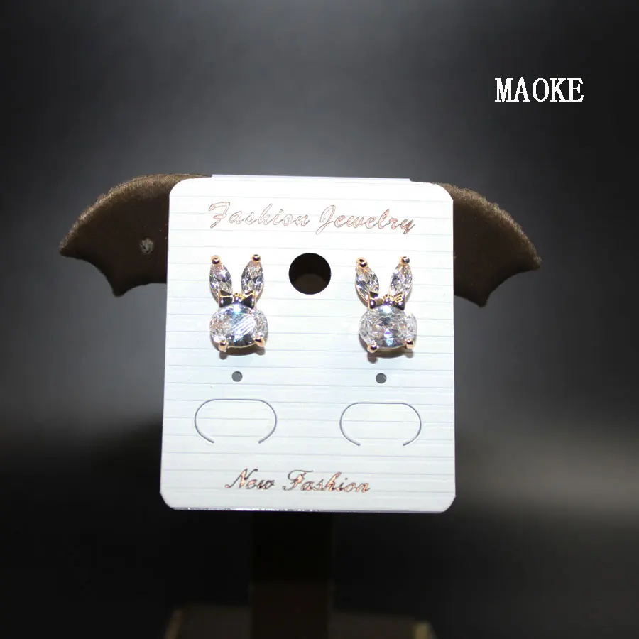 Promotions New Cute Rabbit Copper Inlaid Zircon Gold and SV Two Small Animals Earrings Fashion Jewelry for Women's Gifts | Украшения и