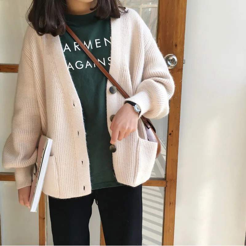 2019 Autumn Women Cardigans Sweater Casual Long Sleeve Single-breasted Knitted Cardigan Winter Thick Loose Solid Outwear |