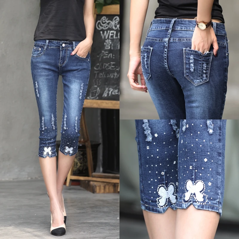 

2018 Elasticity skinny jeans women cotton seven jeans summer pencil pants thin section Slim feet wild summer pant 253