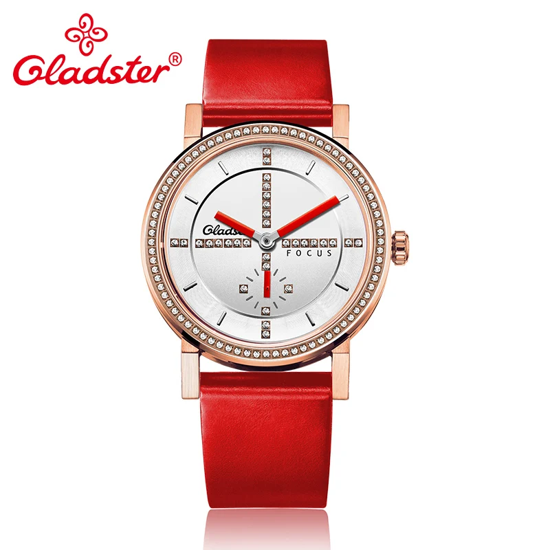 

Gladster Simple Casual Charm Red Leather Ladies Dress Watch Japan MIYOTA 1L45