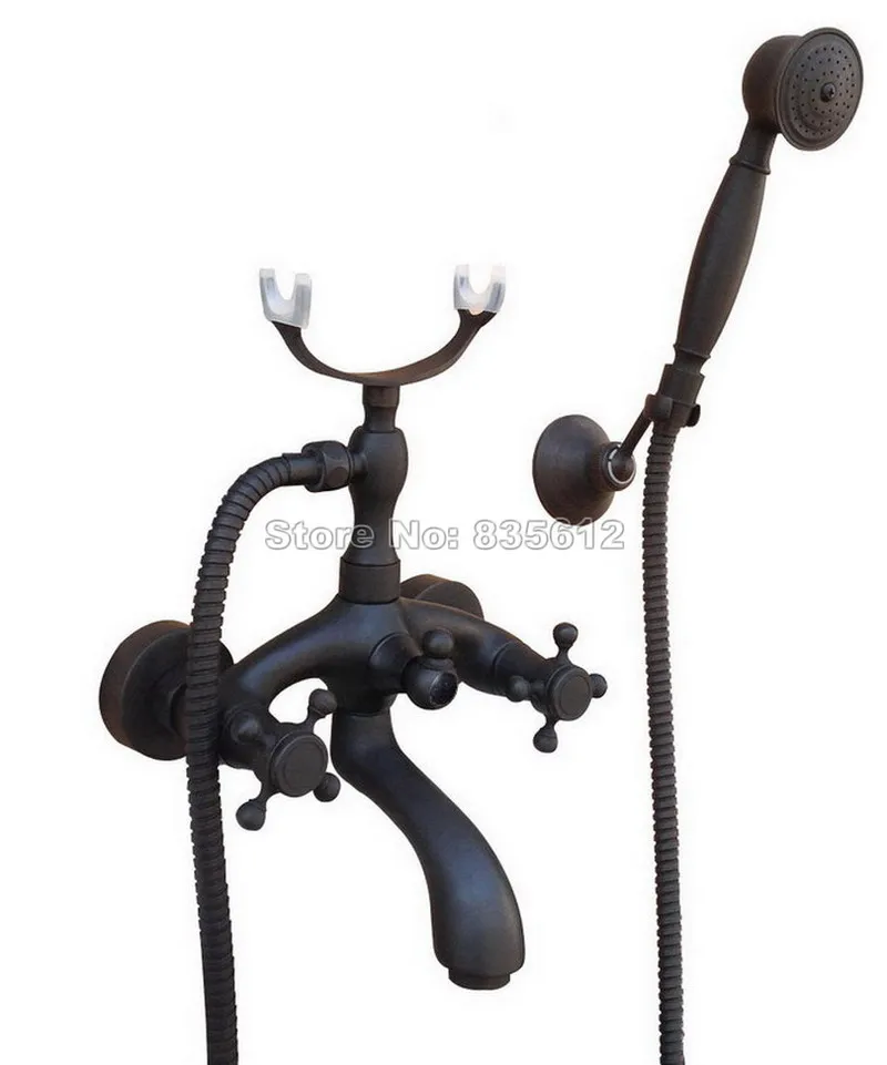 

Настенные двойные ручки ванная комната черный масло втирают бронзовый ванна кран с ручной смеситель для душа Wtf705