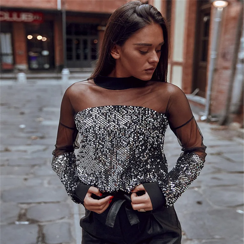 С модным блестящим топом платья Для женщин осень Новое поступление модных