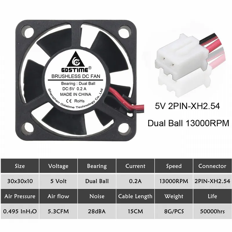 5V Ball 2P2.54 5 шт. Gdstime 3010 5 в 12 В 24 В 2Pin 3 см 30 мм 30x30x10 мм микро DC мини Бесщеточный кулер вентилятор охлаждения - Цвет лезвия: 5V Ball 2P2.54