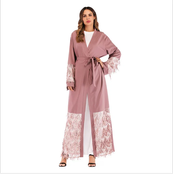 Мусульманское Платье макси с пайетками Nida Abaya длинное платье кардиган халат