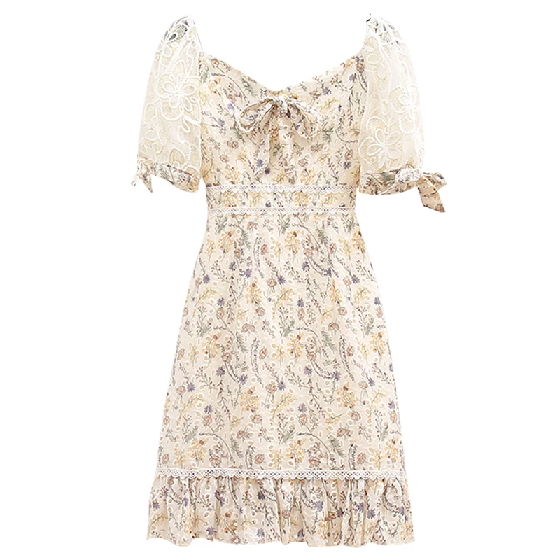 Женское кружевное платье с цветочной вышивкой мини-платье бантом открытыми