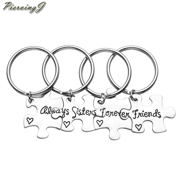 4pcs Set Пирсинг серебро "всегда Сестры Навсегда друзья" головоломки кусок кулон ожерелья лучших друзей BBF брелок дружбы - Цвет: 4pcs Set