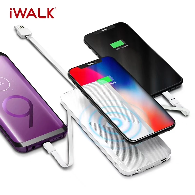 Беспроводной внешний аккумулятор iWalk QI 8000 мАч 5 Вт 2 4 А Встроенный кабель Type C для