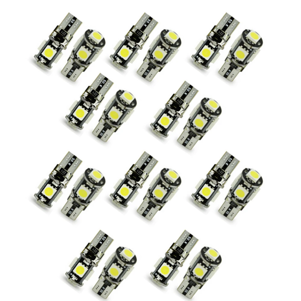 

20 шт. декоративная лампа T10 CANBUS 5SMD 5050 194 W5W 5050 5SMD светодиодный Белый Автомобильный боковой задний фонарь, автомобильные аксессуары