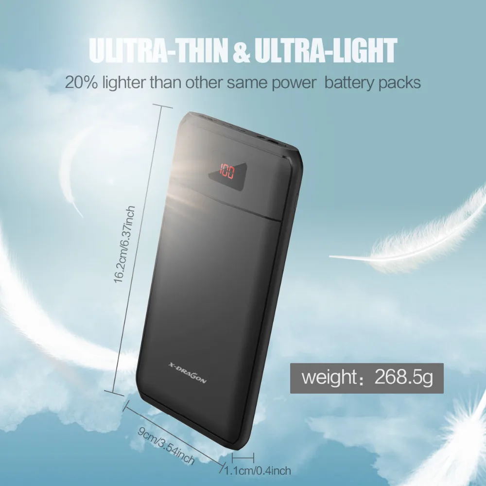 X-DRAGON Мощность внешний аккумулятор запасного телефона с двумя USB выходами Батарея 13000 мА/ч, Мощность Дополнительный внешний аккумулятор с светодиодный свет ЖК-дисплей Дисплей для Apple смартфонов на базе Android