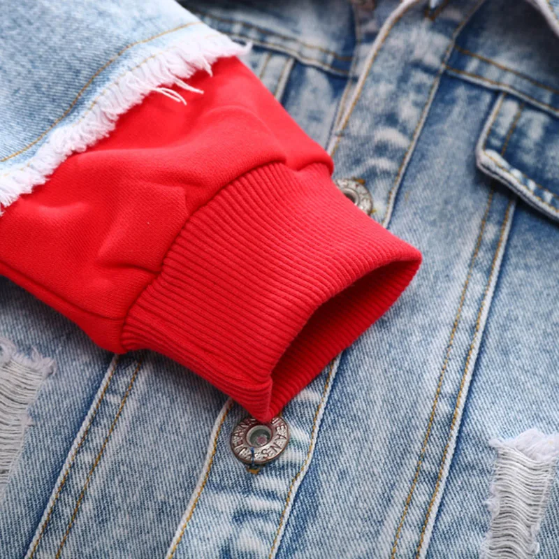 2019 Spring kids cowboy coat boys girls Splicing Loose hoodies baby clothes Wear out Wash white Jacket Children's wear | Детская