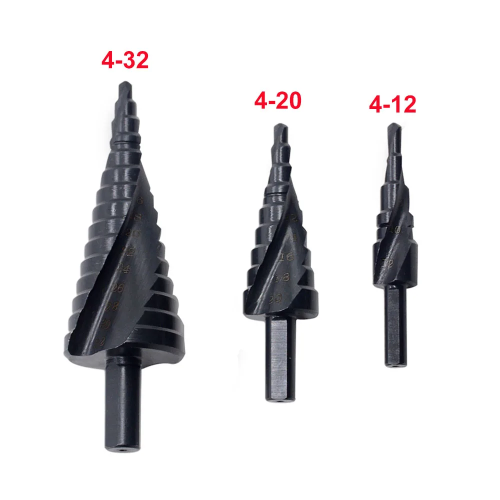 

3 шт./компл. 4-12 4-20 4-32 HSS кобальтовые ступенчатые дрели, спиральное металлическое Коническое сверло для азотного металла, треугольный хвостовик, отверстие, резак