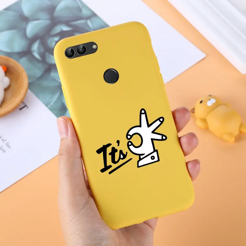 Case For Huawei P Smart TPU Soft Silicon Yellow Back Cover Phone Covers FIG-LX1 Enjoy 7S QUEEN Boss |