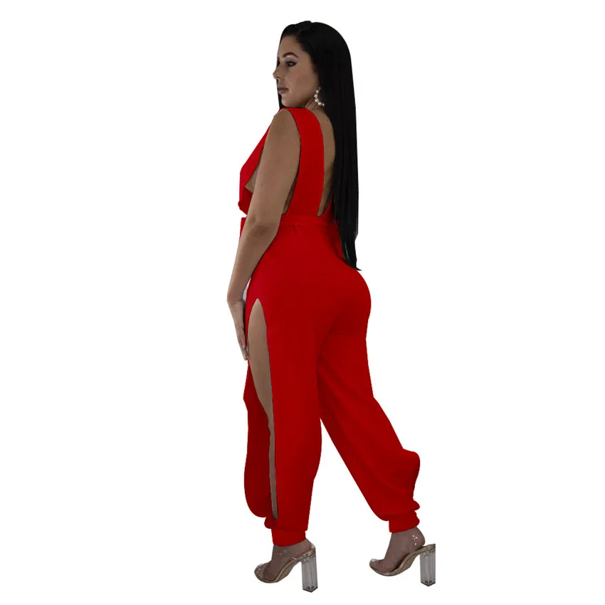 Wjustforu Summer Sexy Hollow Out Jumpsuit Women Bandage Bodycon Off Shoulder Overalls Deep V Neck Backless Split Female | Женская одежда