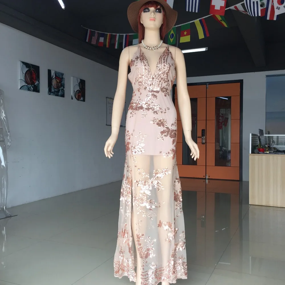 NEW Sexy Gold black Sequined Fringed Deep V Neck Maxi Dress 2016 New Arrivals Brand club Spaghetti Strap maxi long Sequins dress|maxi dress 2016|maxi
