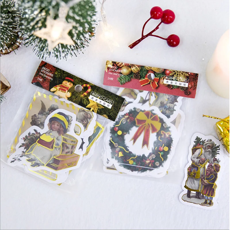 

24pcs/lot X 2 Christmas bronzing series paper sticker Decoration Diy Scrapbooking Sticker Stationery Girl's gift label stickers